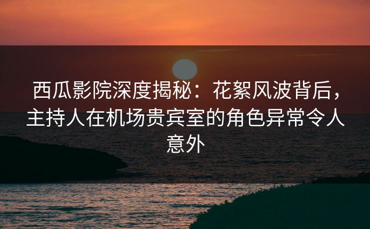 西瓜影院深度揭秘:花絮风波背后,主持人在机场贵宾室的角色异常令人意外 西瓜影院深度揭秘:花絮风波背后,主持人在机场贵宾室的角色异常令人意外